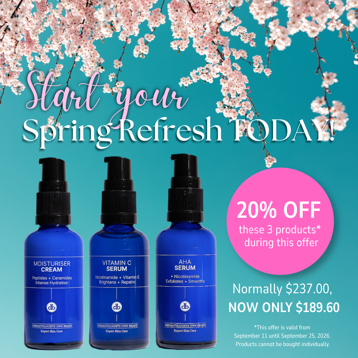 Spring Bundle: Vitamin C Serum + AHA Serum + Moisturiser Cream